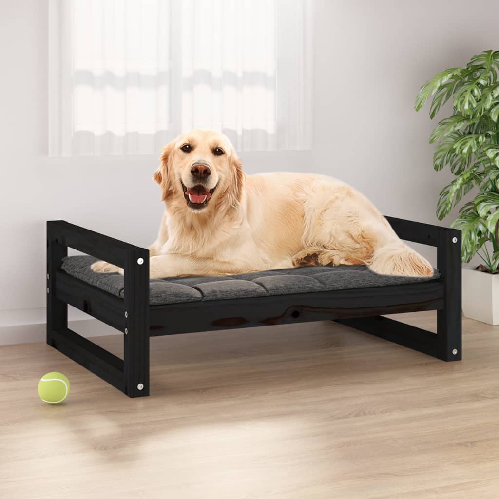 Dog Bed Black 75.5x55.5x28 cm Solid Pine Wood