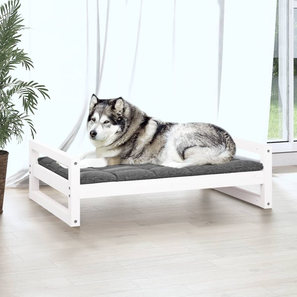 Dog Bed White 105.5x75.5x28 cm Solid Pine Wood