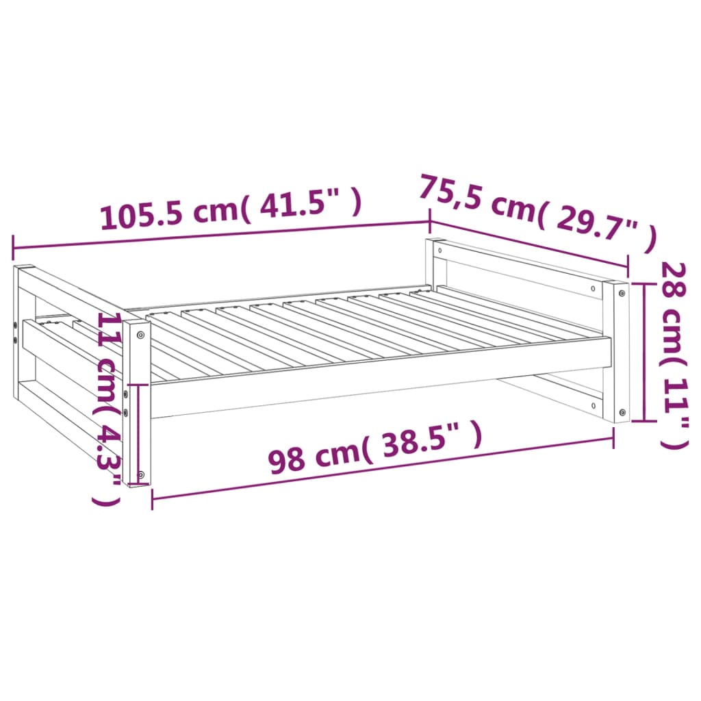 Dog Bed White 105.5x75.5x28 cm Solid Pine Wood