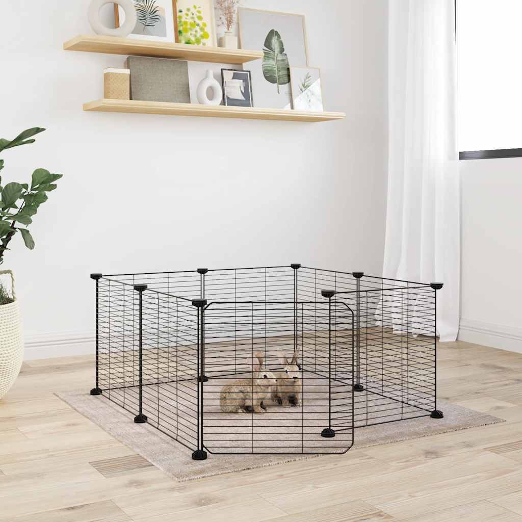 8-Panel Pet Cage with Door Black 35x35 cm Steel