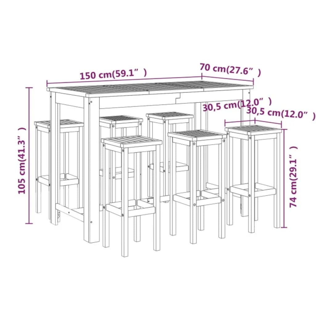 7 Piece Garden Bar Set Solid Wood Acacia