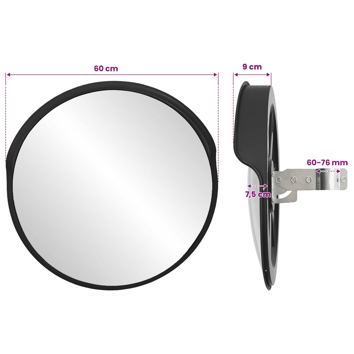 Outdoor Convex Traffic Mirror Black Ø60 cm Polycarbonate