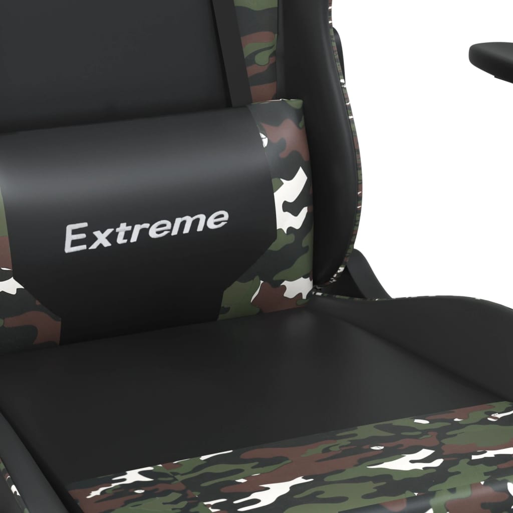 Massage Gaming Chair with Footrest Black&Camouflage Faux Leather