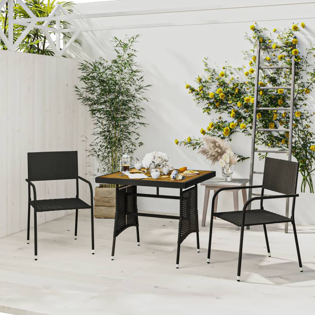 3 Piece Outdoor Dining Set Poly Rattan Black