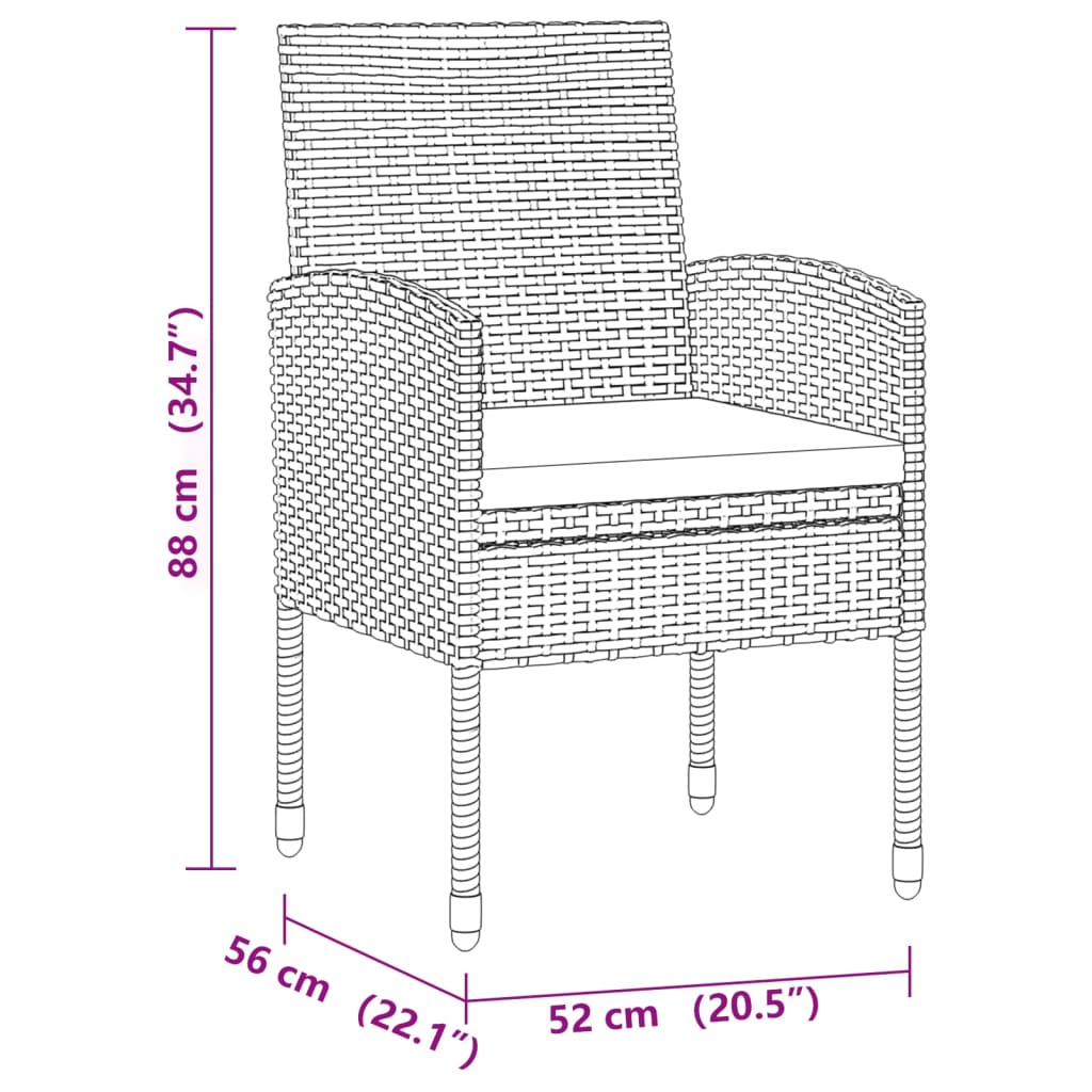 3 Piece Outdoor Dining Set Poly Rattan Black