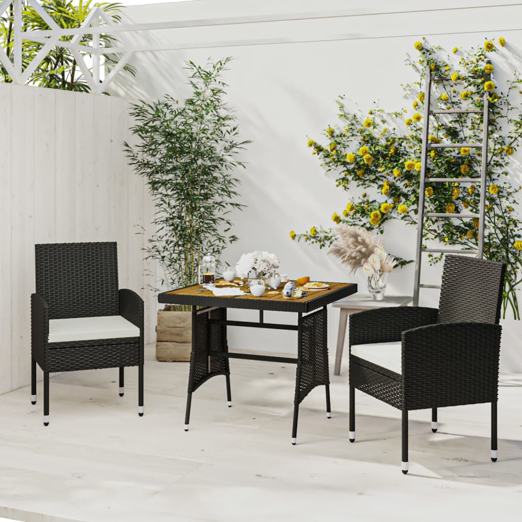 3 Piece Outdoor Dining Set Poly Rattan Black