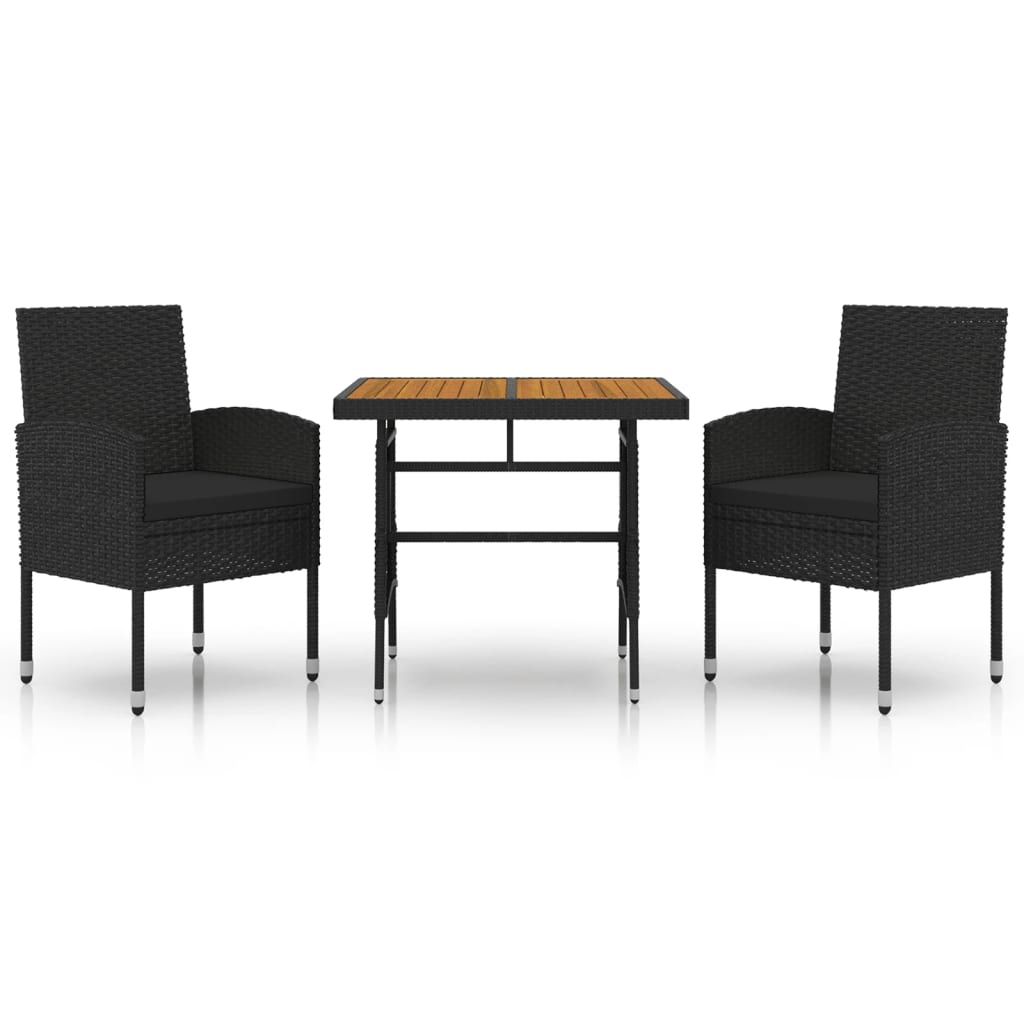 3 Piece Outdoor Dining Set Poly Rattan Black