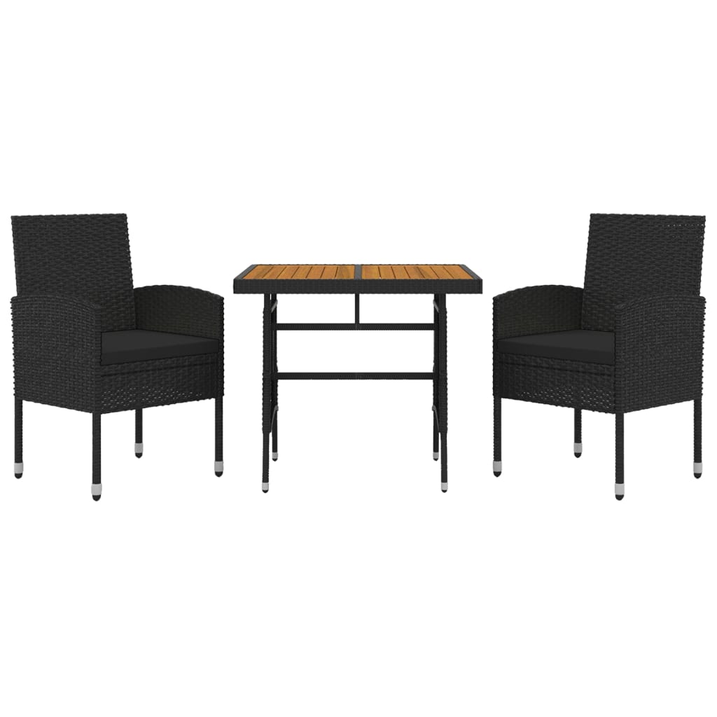 3 Piece Outdoor Dining Set Poly Rattan Black