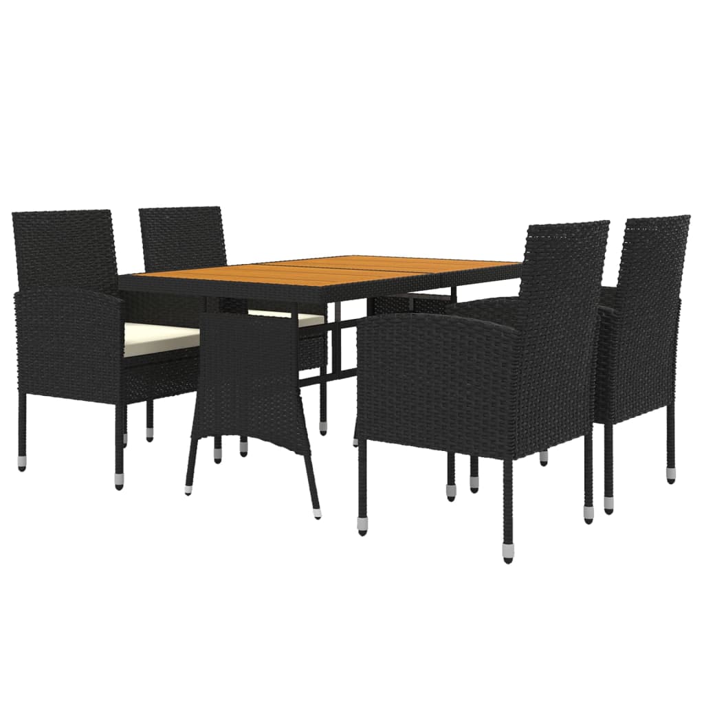 5 Piece Outdoor Dining Set Poly Rattan Black