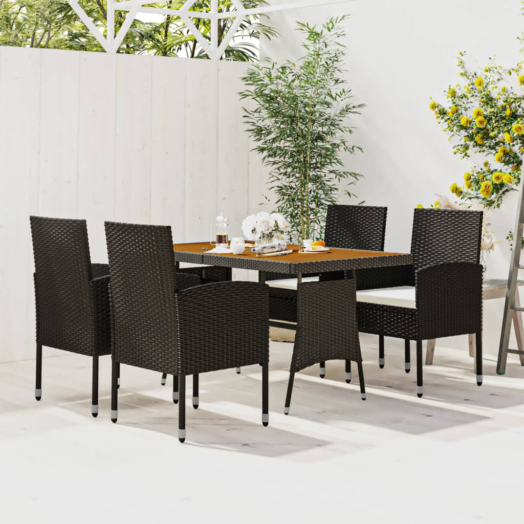 5 Piece Outdoor Dining Set Poly Rattan Black