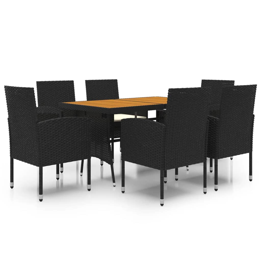 7 Piece Outdoor Dining Set Poly Rattan Black