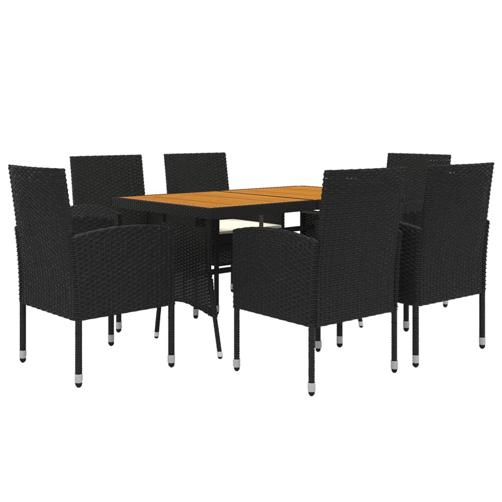 7 Piece Outdoor Dining Set Poly Rattan Black