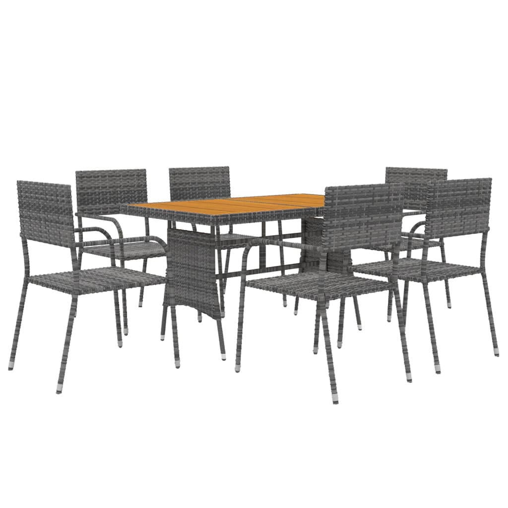 7 Piece Outdoor Dining Set Poly Rattan Grey