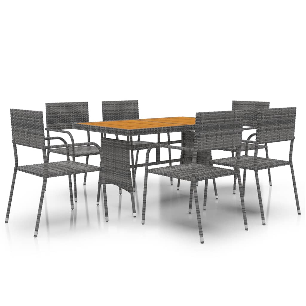 7 Piece Outdoor Dining Set Poly Rattan Grey