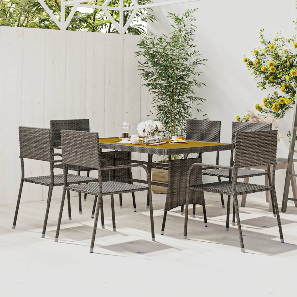 7 Piece Outdoor Dining Set Poly Rattan Grey