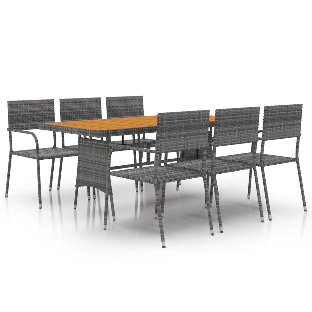 7 Piece Outdoor Dining Set Poly Rattan Grey