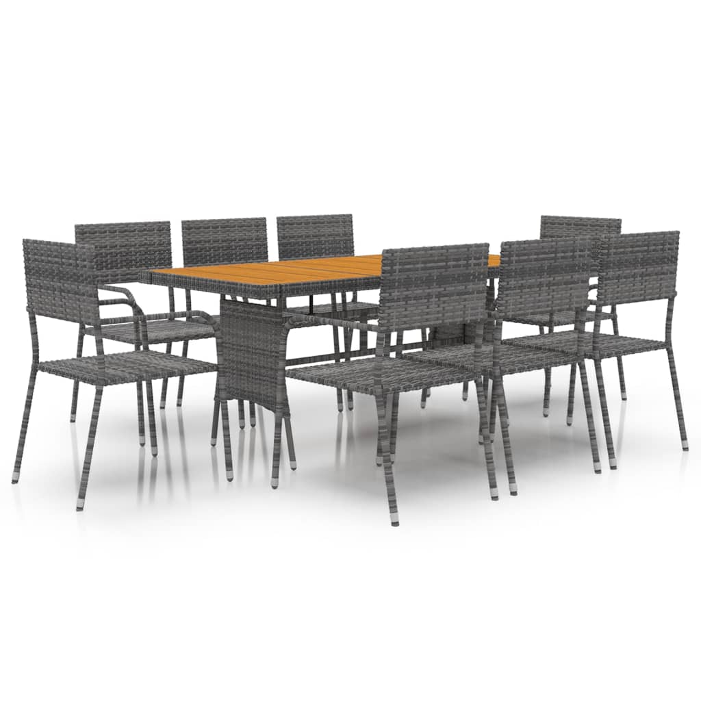 9 Piece Outdoor Dining Set Poly Rattan Grey