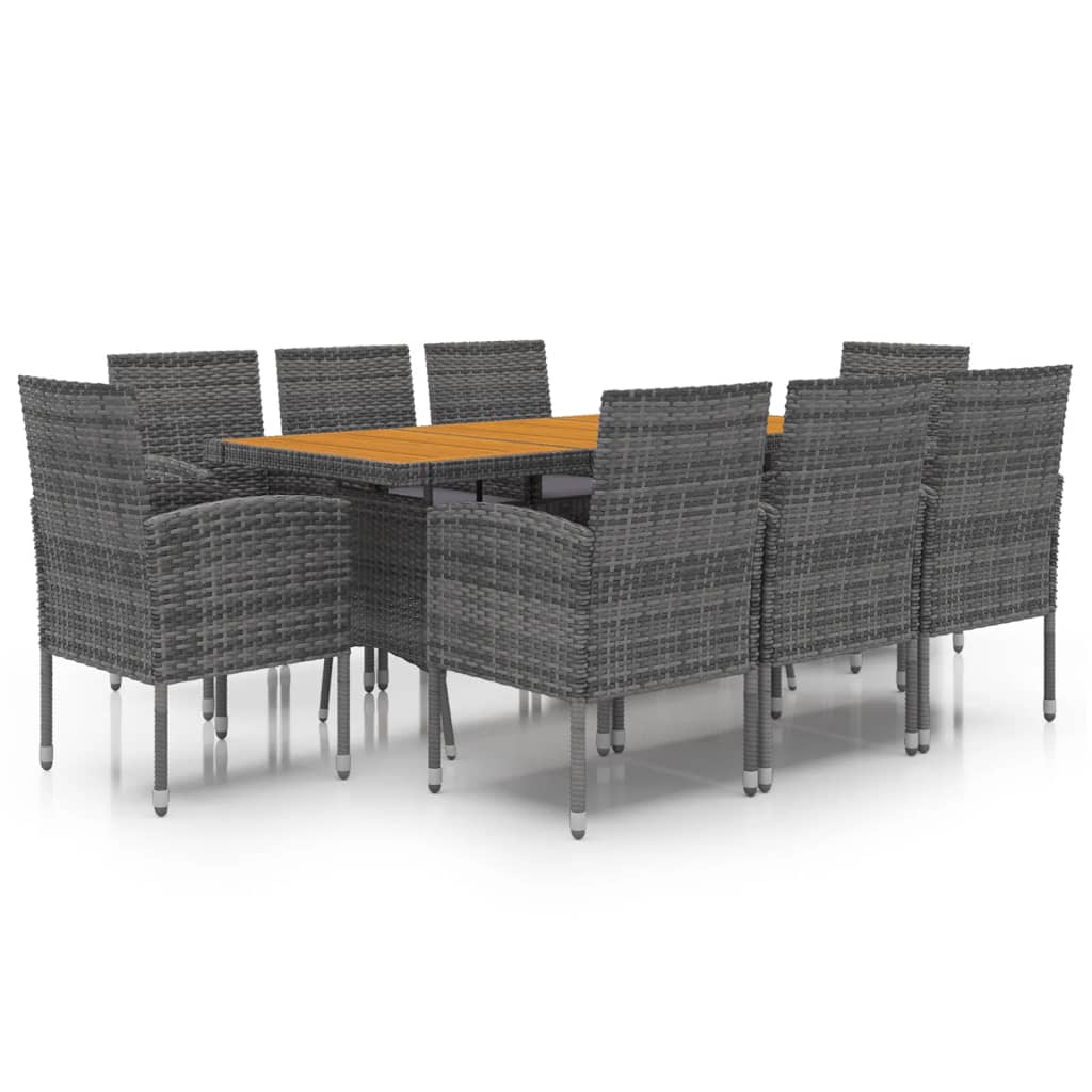 9 Piece Outdoor Dining Set Poly Rattan Grey