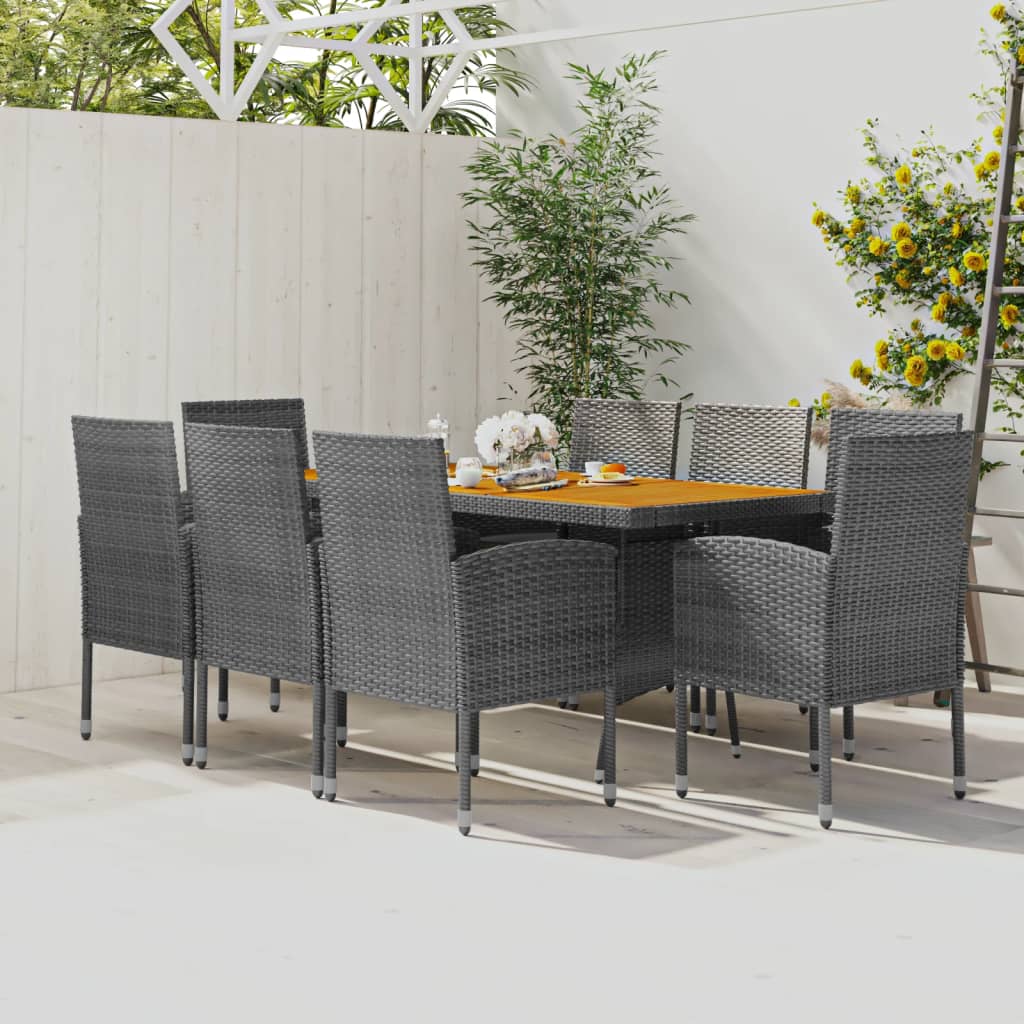 9 Piece Outdoor Dining Set Poly Rattan Grey