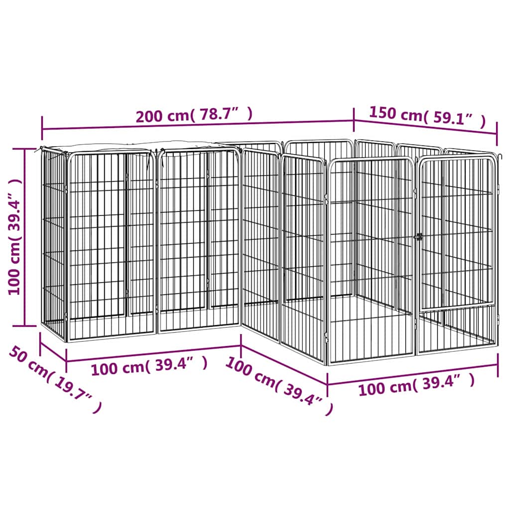 14-Panel Dog Playpen Black 50x100 cm Powder-coated Steel