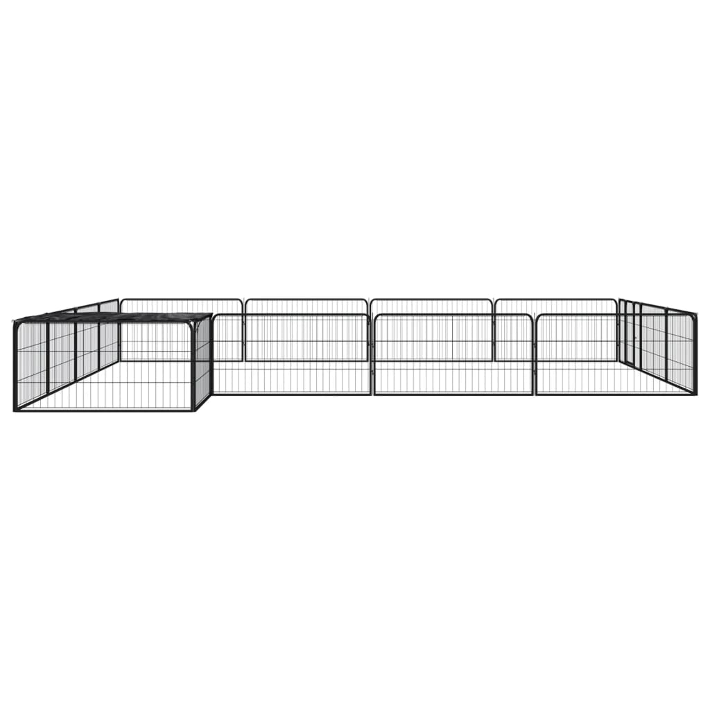 16-Panel Dog Playpen Black 100x50 cm Powder-coated Steel