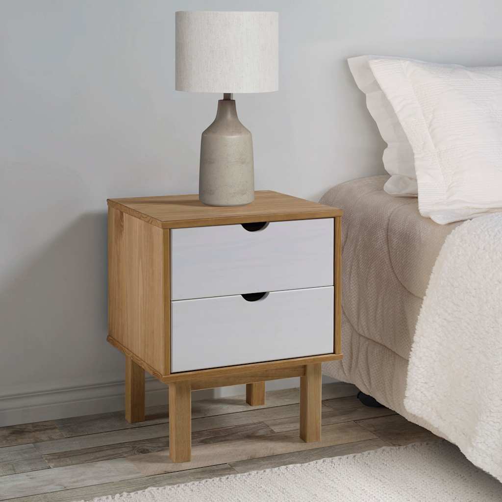 Bedside Cabinet OTTA Brown&amp;White 45x39x57cm Solid Wood Pine