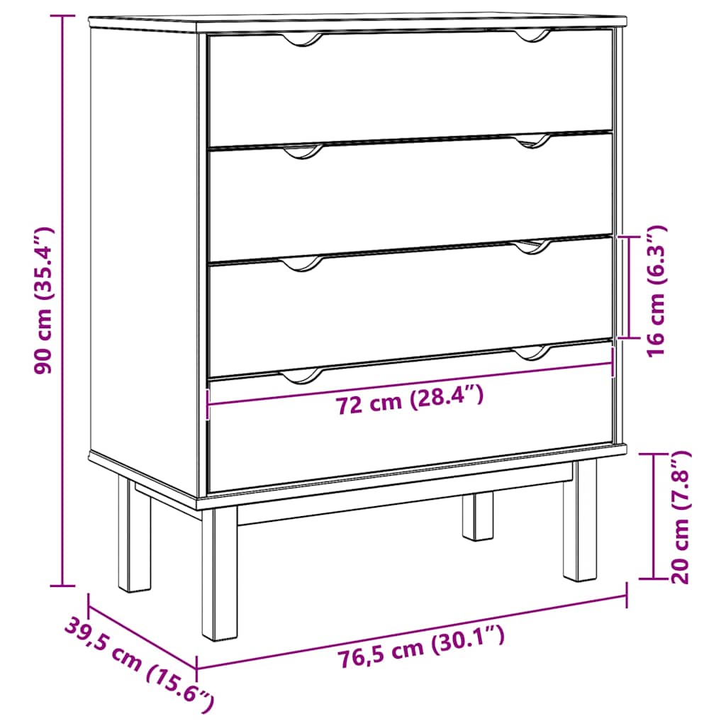 Drawer Cabinet OTTA Brown&Grey 76.5x39.5x90cm Solid Wood Pine