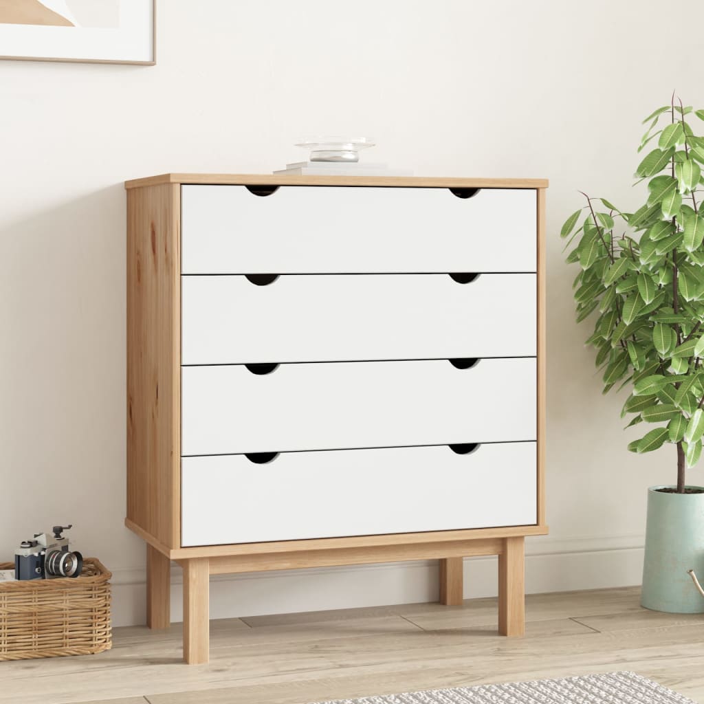 Drawer Cabinet OTTA Brown&amp;White 76.5x39.5x90cm Solid Wood Pine