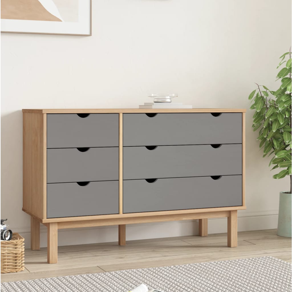 Drawer Cabinet OTTA Brown&amp;Grey 111x43x73.5 cm Solid Wood Pine