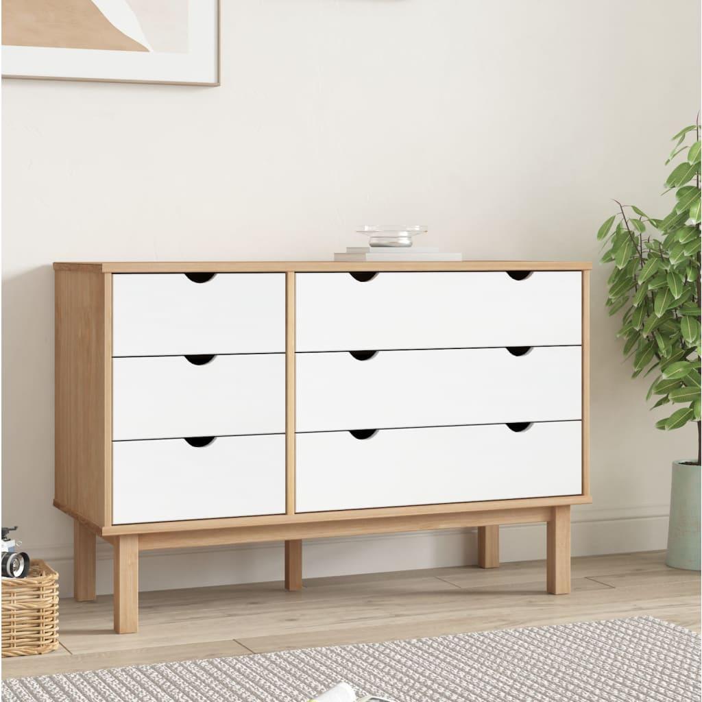 Drawer Cabinet OTTA Brown&amp;White 111x43x73.5 cm Solid Wood Pine