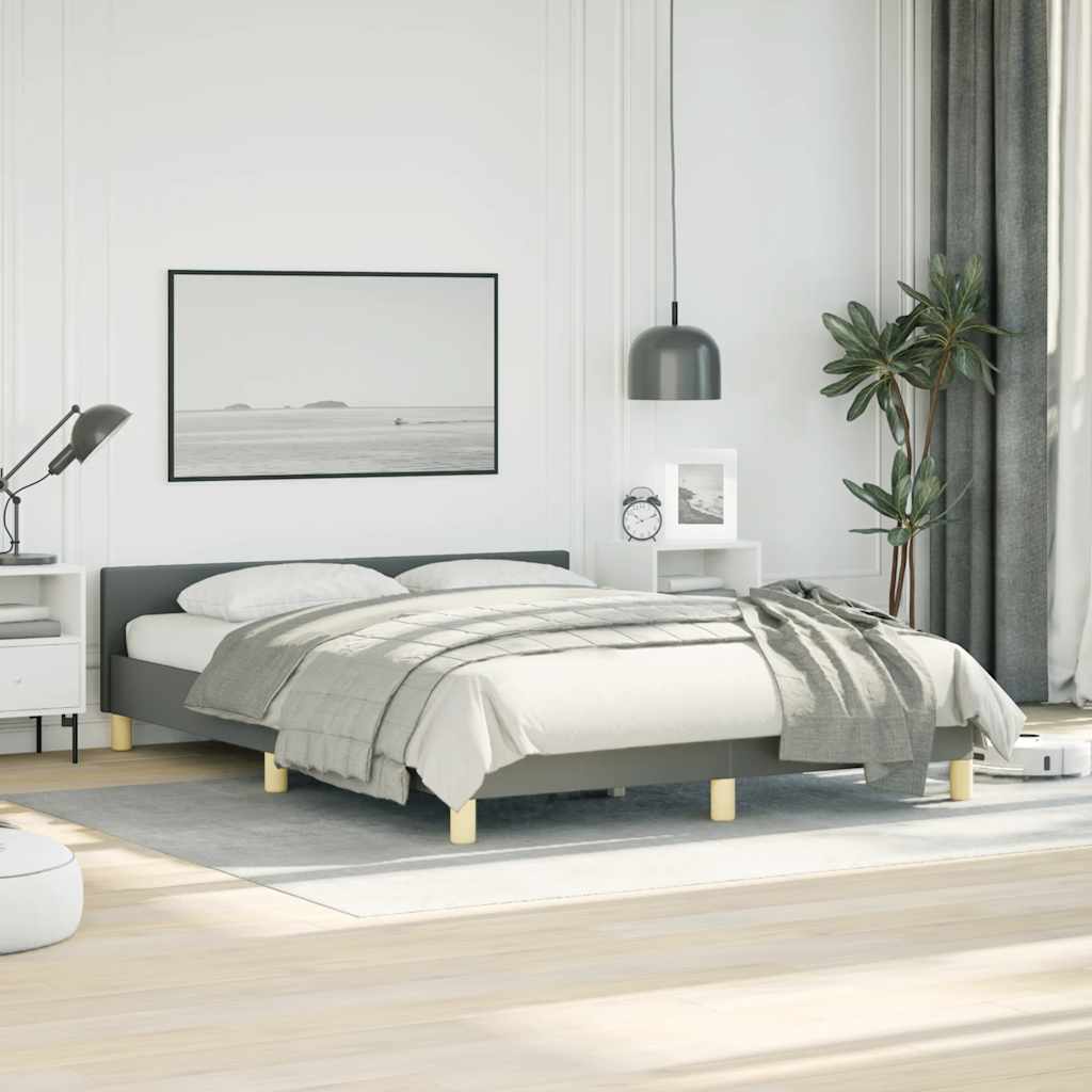 Bed Frame without Mattress Dark Grey Queen Fabric