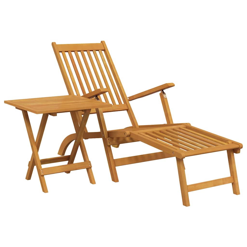 Outdoor Deck Chair with Footrest and Table Solid Wood Acacia