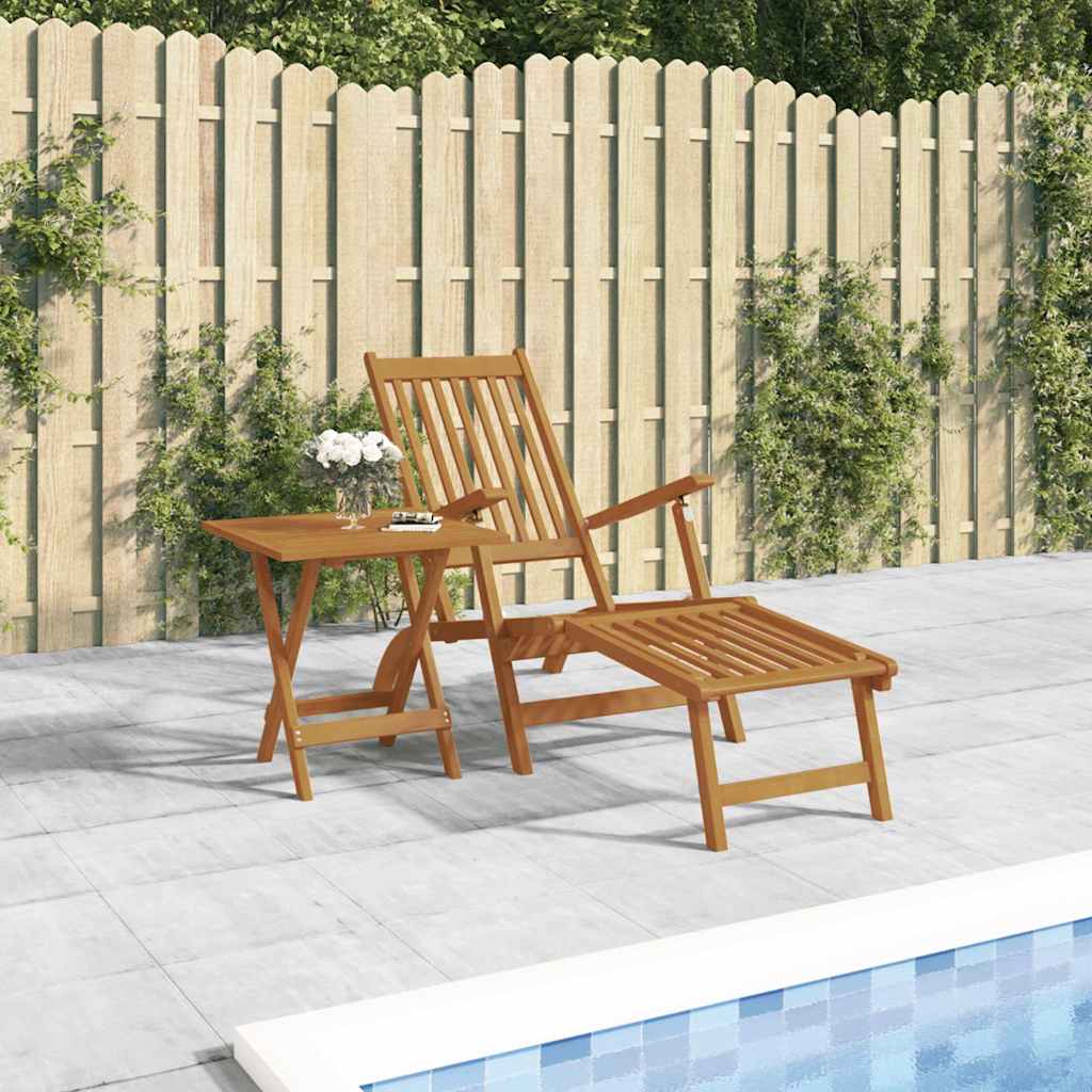 Outdoor Deck Chair with Footrest and Table Solid Wood Acacia
