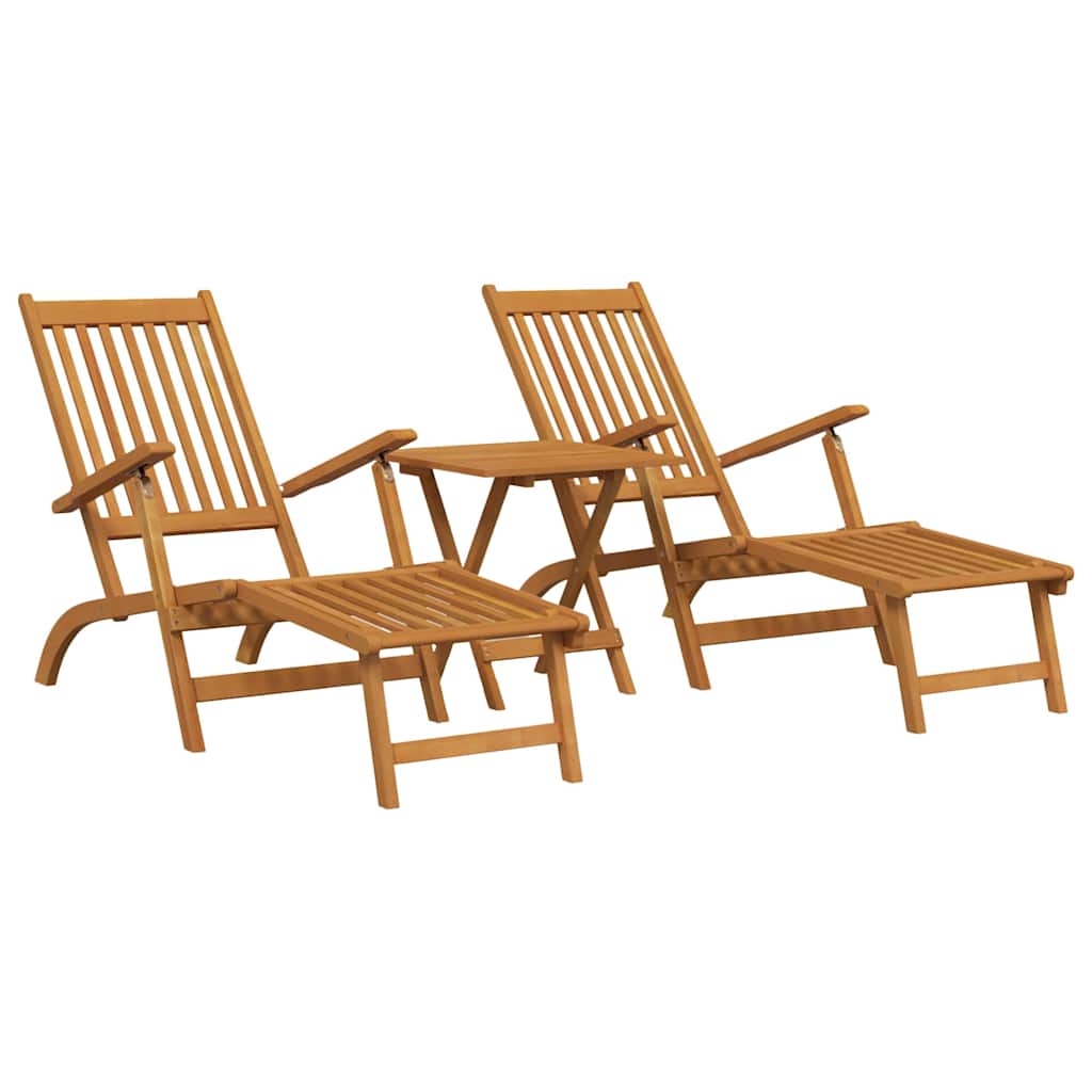 Outdoor Deck Chairs with Footrests and Table Solid Wood Acacia