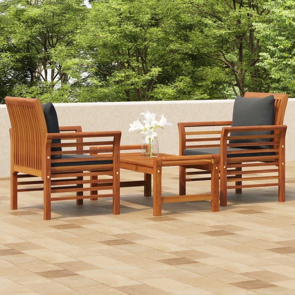 3 Piece Garden Lounge Set with Cushions Solid Wood Acacia