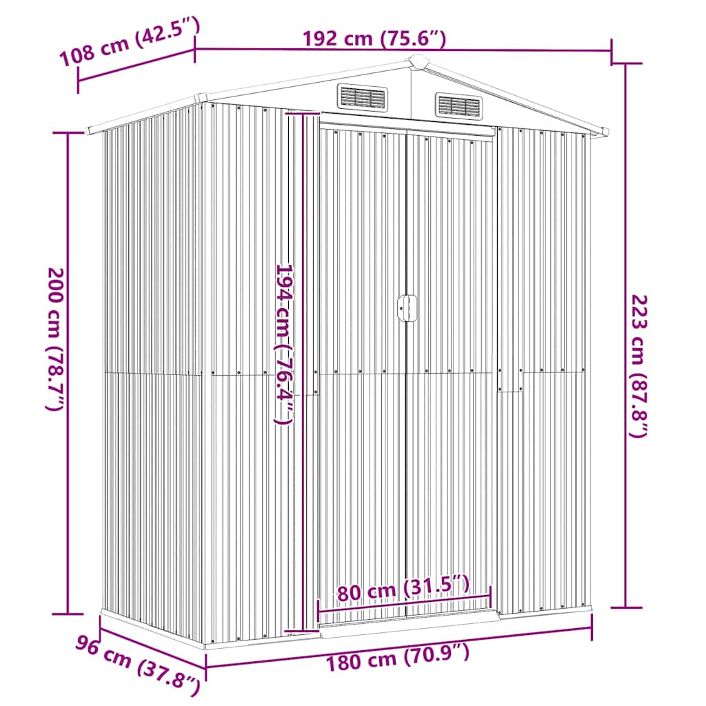 Garden Shed Green 192x108x223 cm Galvanised Steel
