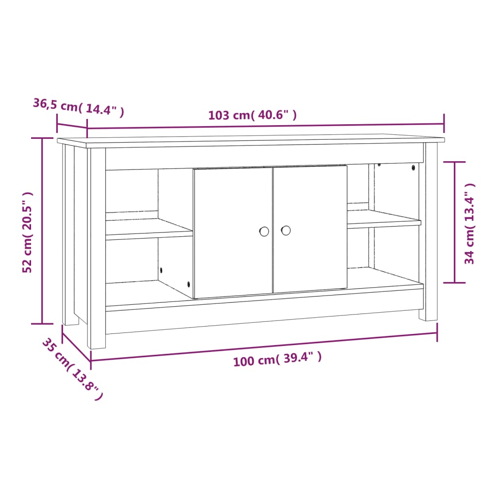 TV Cabinet 103x36.5x52 cm Solid Wood Pine