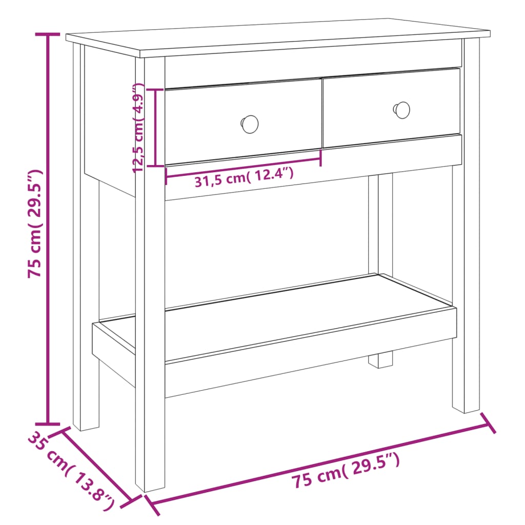 Console Table 75x35x75 cm Solid Wood Pine