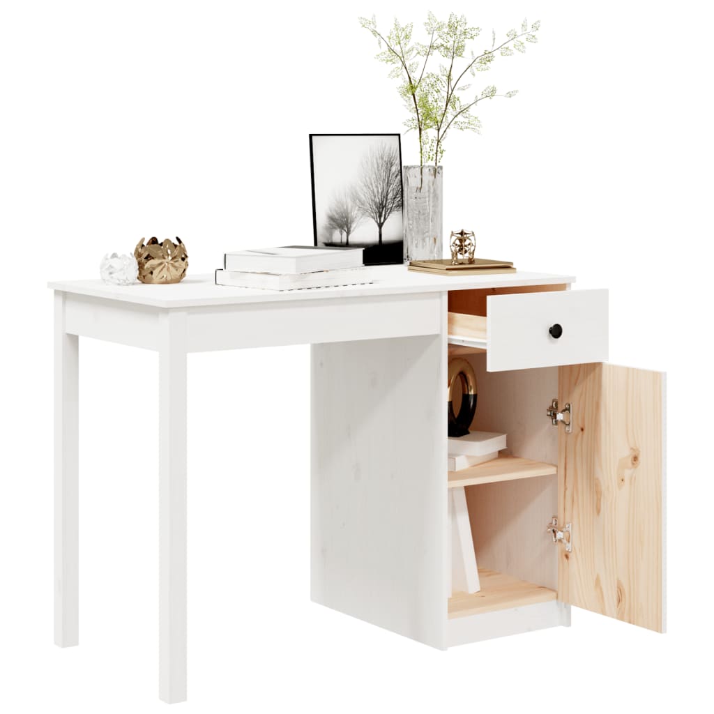 Desk White 100x50x75 cm Solid Wood Pine