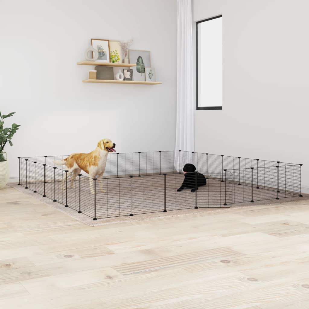 28-Panel Pet Cage with Door Black 35x35 cm Steel