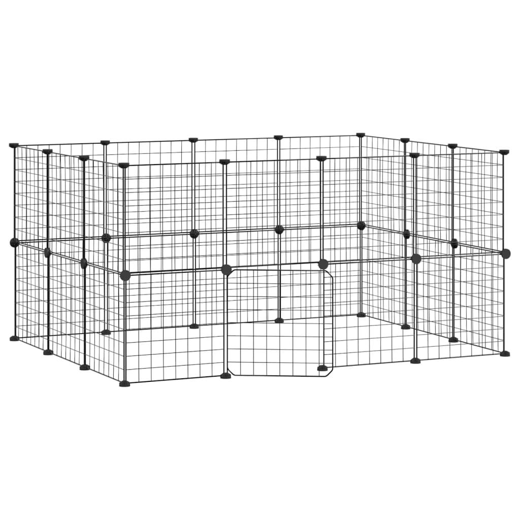 28-Panel Pet Cage with Door Black 35x35 cm Steel