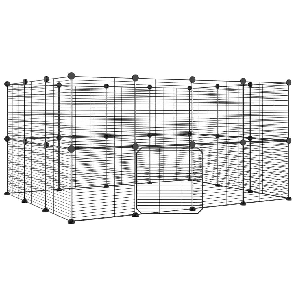 28-Panel Pet Cage with Door Black 35x35 cm Steel