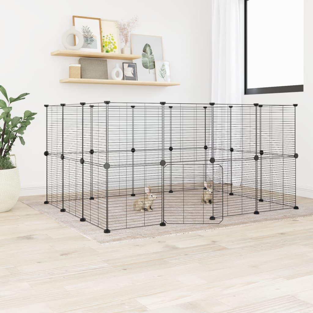 28-Panel Pet Cage with Door Black 35x35 cm Steel