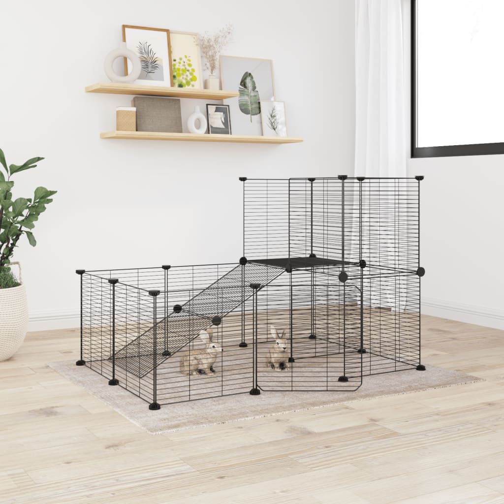 20-Panel Pet Cage with Door Black 35x35 cm Steel