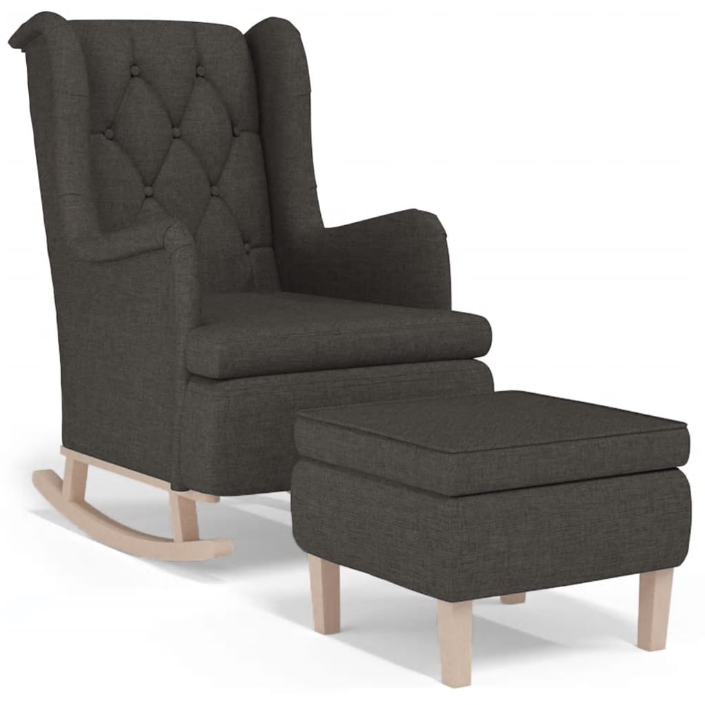 Armchair with Rocking Legs and Stool Dark Grey Fabric