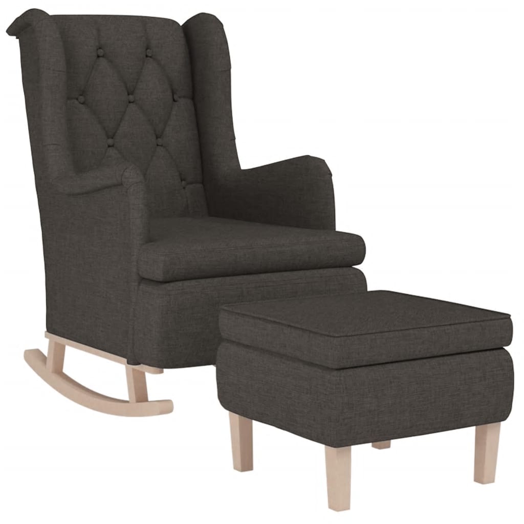 Armchair with Rocking Legs and Stool Dark Grey Fabric
