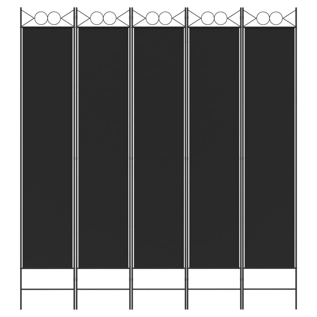 5-Panel Room Divider Black 200x220 cm Fabric