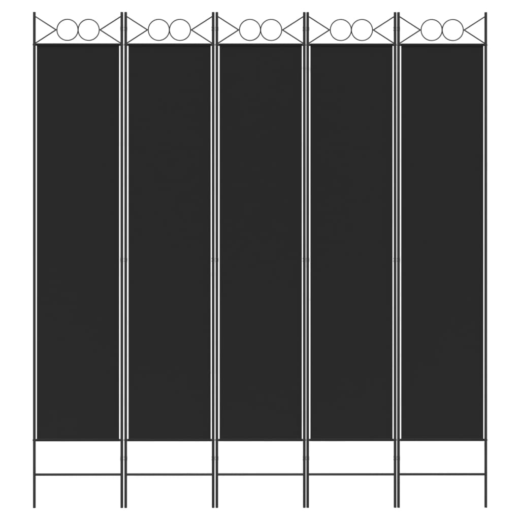 5-Panel Room Divider Black 200x220 cm Fabric