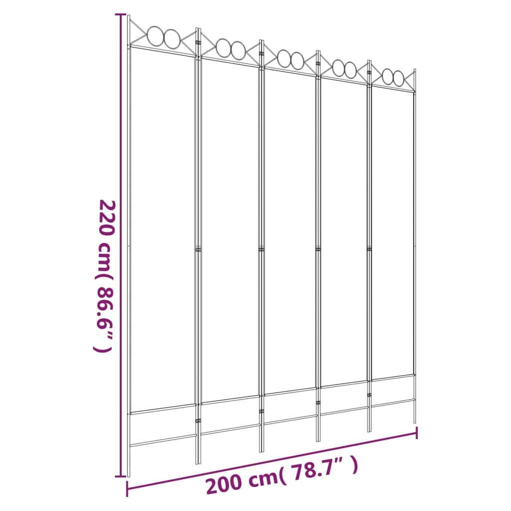 5-Panel Room Divider Black 200x220 cm Fabric