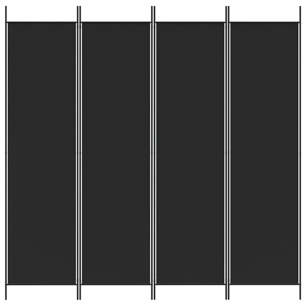 4-Panel Room Divider Black 200x200 cm Fabric